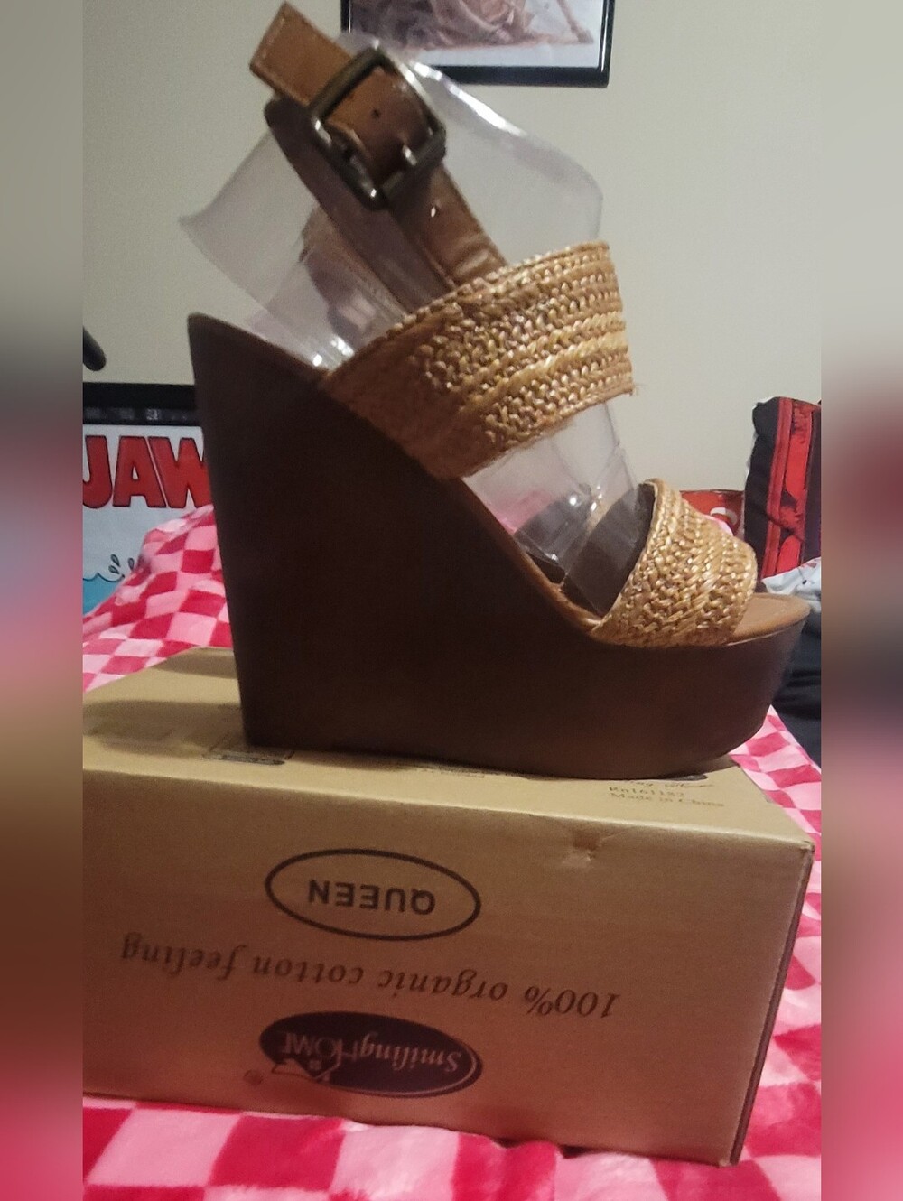 Tan Braided Strap Platform Wedge Sandals